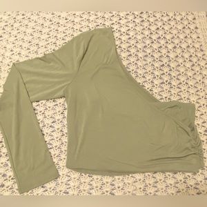 n/t asymmetrical shirt w/ built in bra, sage green, great condition
